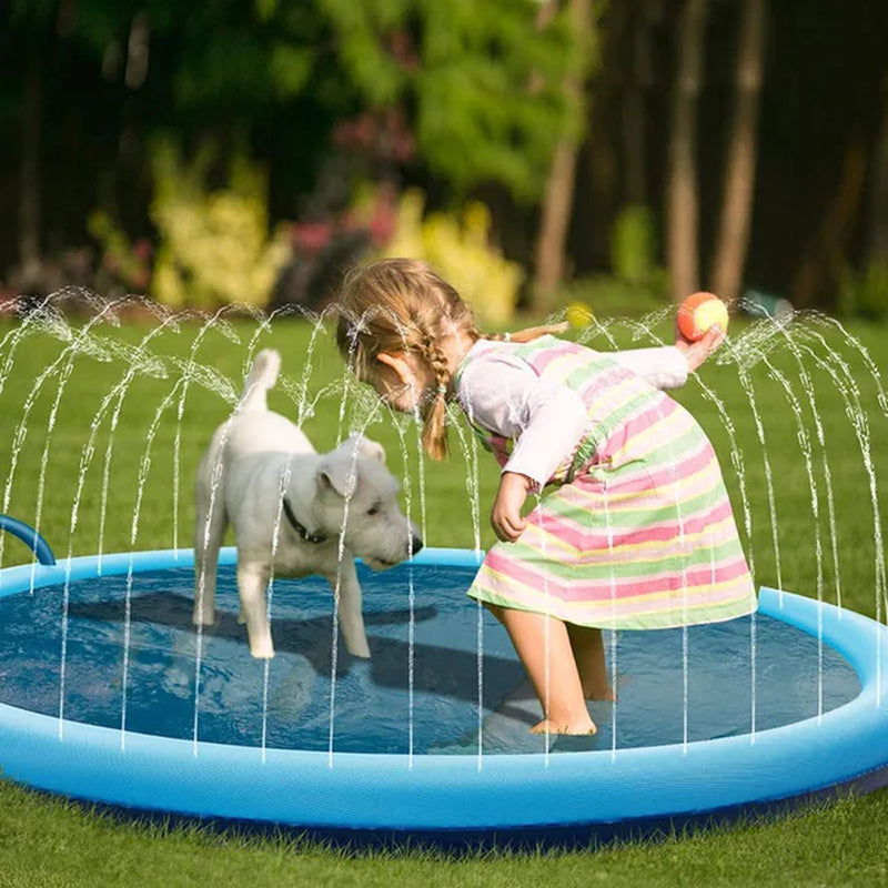 170*170Cm Summer Pet Swimming Pool Inflatable Water Sprinkler Pad Play Cooling Mat Outdoor Interactive Fountain Toy for Dogs