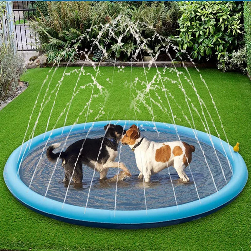 170*170Cm Summer Pet Swimming Pool Inflatable Water Sprinkler Pad Play Cooling Mat Outdoor Interactive Fountain Toy for Dogs