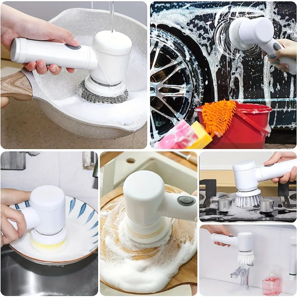 Electric Spin Scrubber with 5 Replaceable Brush Head Power Electric Cleaning Brush Handheld Rechargeable Shower Scrubber